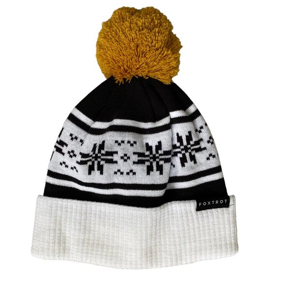 Foxtrot Fair Isle Nordic Snow Cuffed Mustard Pom Ski Gorpcore Winter Beanie Hat - Picture 1 of 9